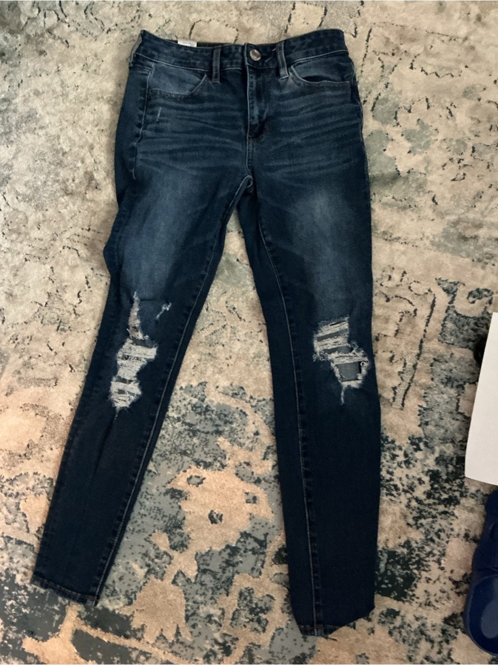 American Eagle Outfitters Dark Blue Distressed Skinny Jeans